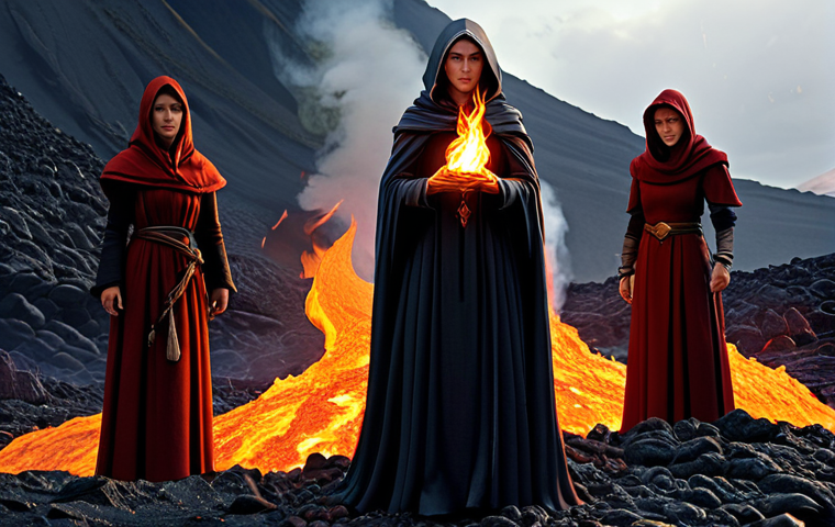 Fire Team**

"A powerful sorceress, fully clothed in modest, fire-resistant robes, conjures flames in a volcanic landscape. Molten lava flows in the background. Professional fantasy art, safe for work, appropriate content, fully clothed, perfect anatomy, correct proportions, well-formed hands, proper finger count, natural body proportions, family-friendly, high resolution."

**