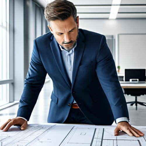 Home 28 **
"A confident architect in a modern office, reviewing blueprints, fully clothed in professional attire, safe for work, perfect anatomy, natural pose, high-resolution, well-lit environment."
**