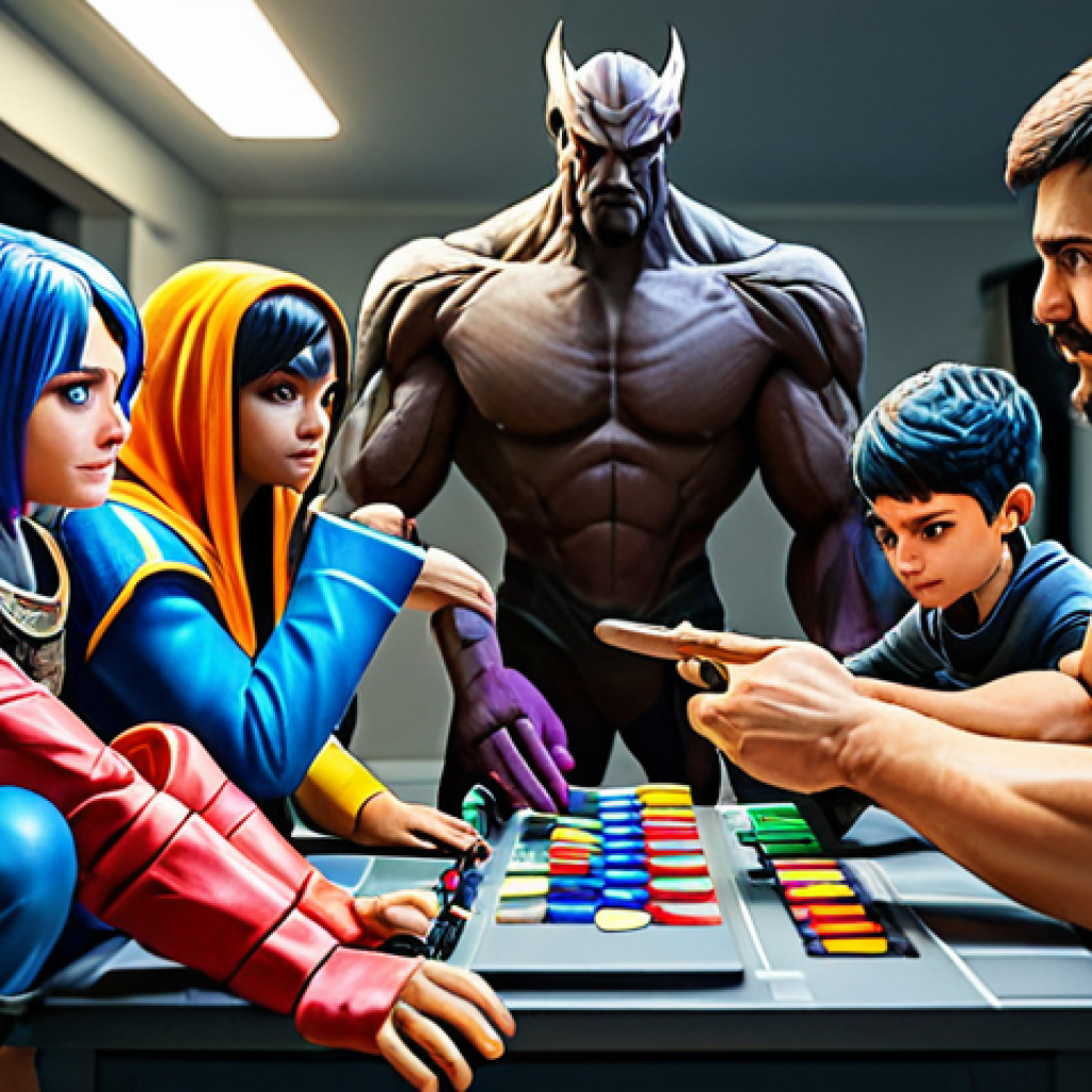 Creative Collaboration**

"A diverse group of artists collaboratively creating fan art inspired by a video game, digital painting, sculpting, and crafting cosplay, art studio setting, vibrant colors, perfect anatomy, correct proportions, natural poses, well-formed hands, proper finger count, safe for work, appropriate content, fully clothed, family-friendly."

**