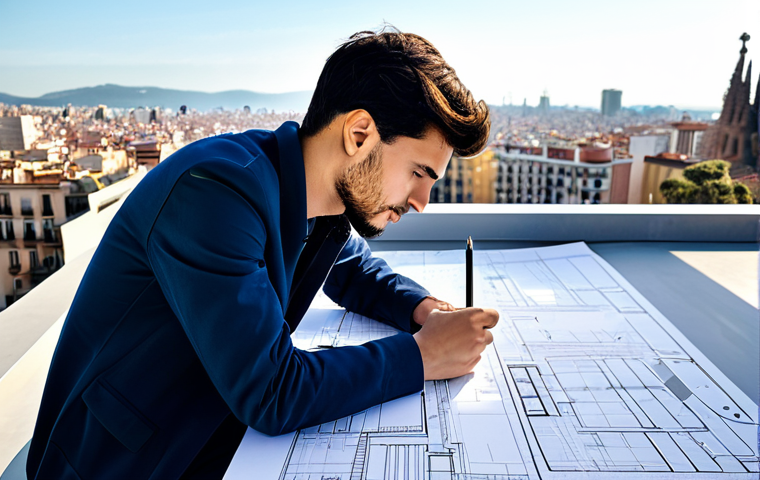 리버스 1999 파트너십 캠페인 - **Prompt:** A young architect, fully clothed in a stylish but modest outfit, reviewing blueprints on...