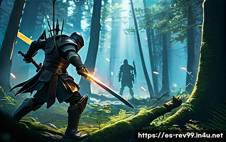 리버스 1999 신규 업데이트 정보 - A dynamic combat scene in a detailed fantasy environment showcasing a skilled player character facin...