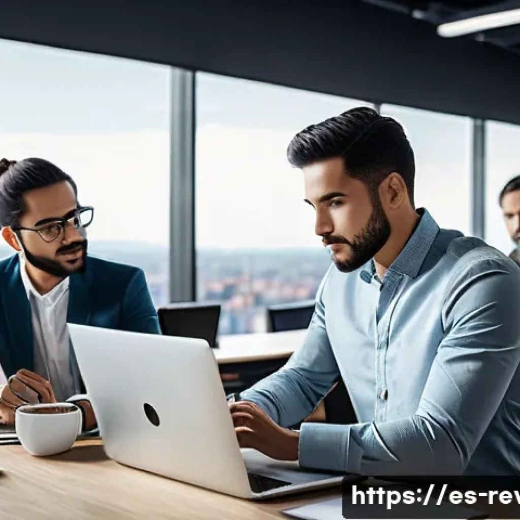 리버스 1999 튜토리얼 통계 - A modern digital workspace scene featuring a diverse group of young Latin American and Spanish profe...