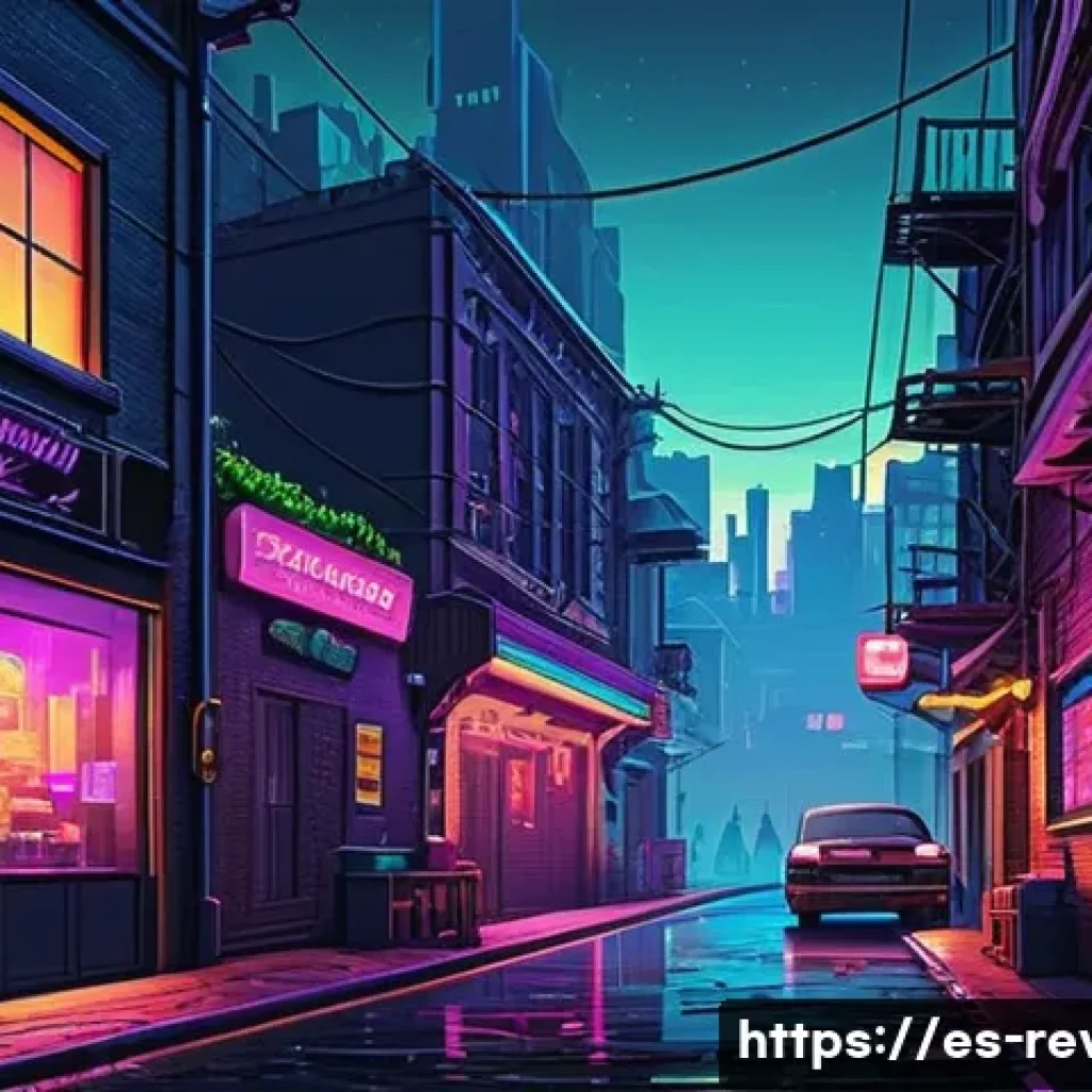 리버스 1999 최고의 유저 리뷰 - A richly detailed pixel art scene inspired by 1990s retro aesthetics, featuring a mysterious urban a...