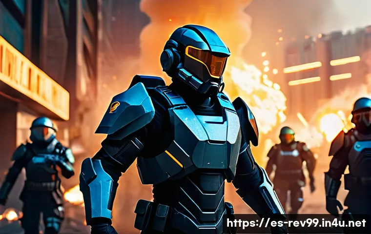 리버스 1999 메타 최적의 클래스 - A dynamic battle scene featuring a tactical Vanguard class character in futuristic armor, standing f...