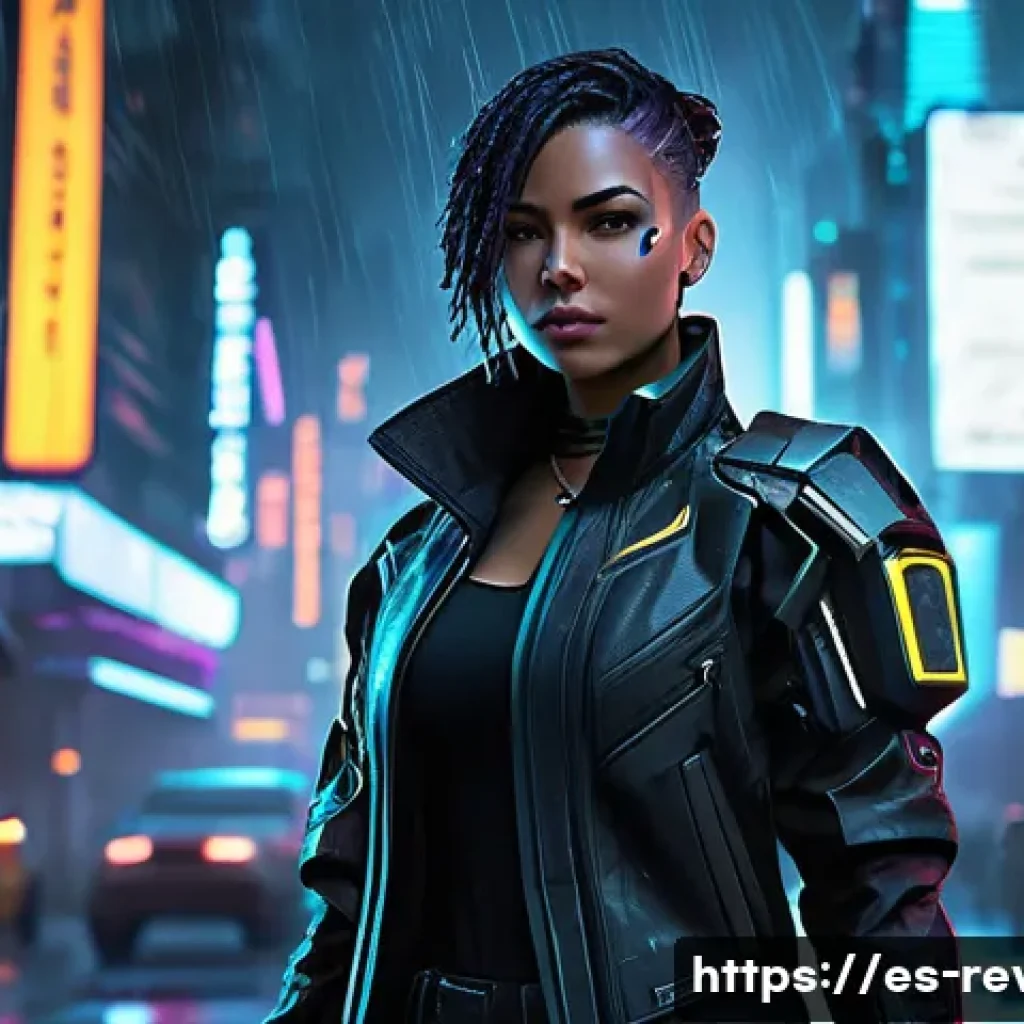 리버스 1999 게임 내 최고 인기 캐릭터 - A futuristic cyberpunk female support character with dark-toned clothing and intricate accessories t...