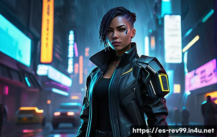 리버스 1999 게임 내 최고 인기 캐릭터 - A futuristic cyberpunk female support character with dark-toned clothing and intricate accessories t...