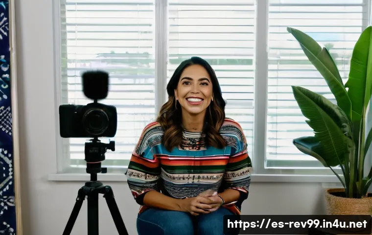 리버스 1999 팬들과의 실시간 스트리밍 - A lively and warm live streaming scene featuring a Hispanic content creator in their mid-30s, sittin...