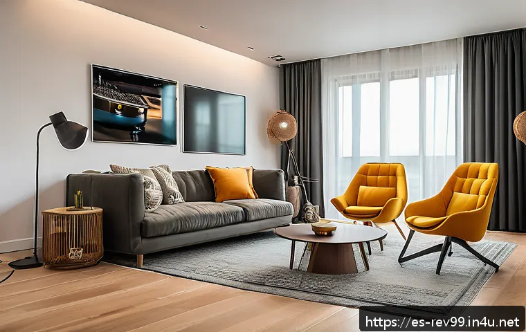 리버스 1999 팬들과의 실시간 채팅 - A cozy and modern living room setup for watching a live streaming session of a popular music group c...