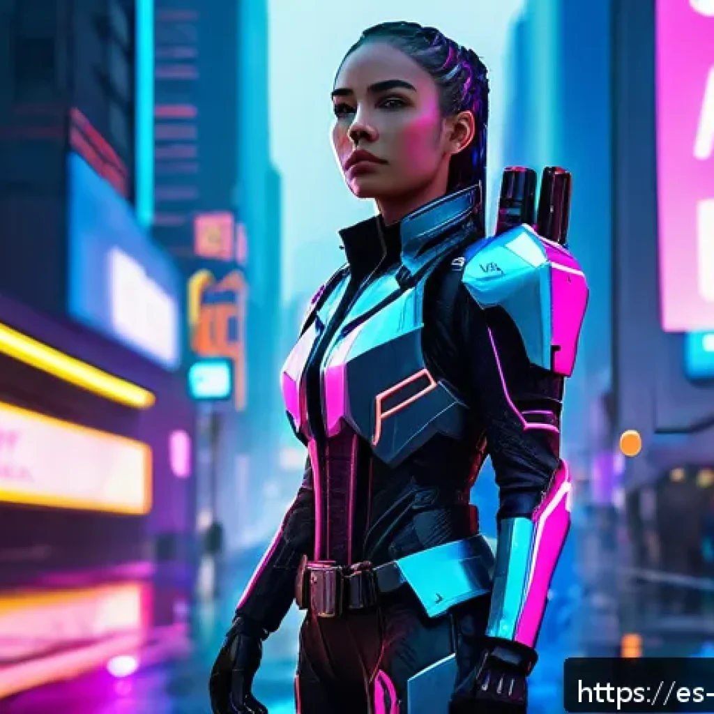 리버스 1999 새로운 캐릭터 아트 - A futuristic female character named Aria with neon cyberpunk aesthetics, wearing sleek, glowing armo...