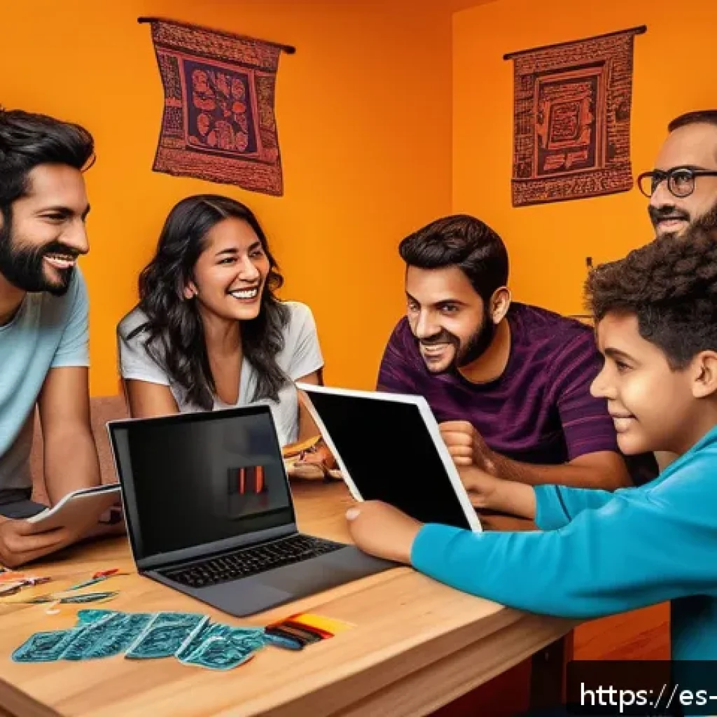 리버스 1999 팬 커뮤니티에서의 활동 - A diverse group of gamers collaborating intensely in a cozy, modern living room decorated with Mexic...