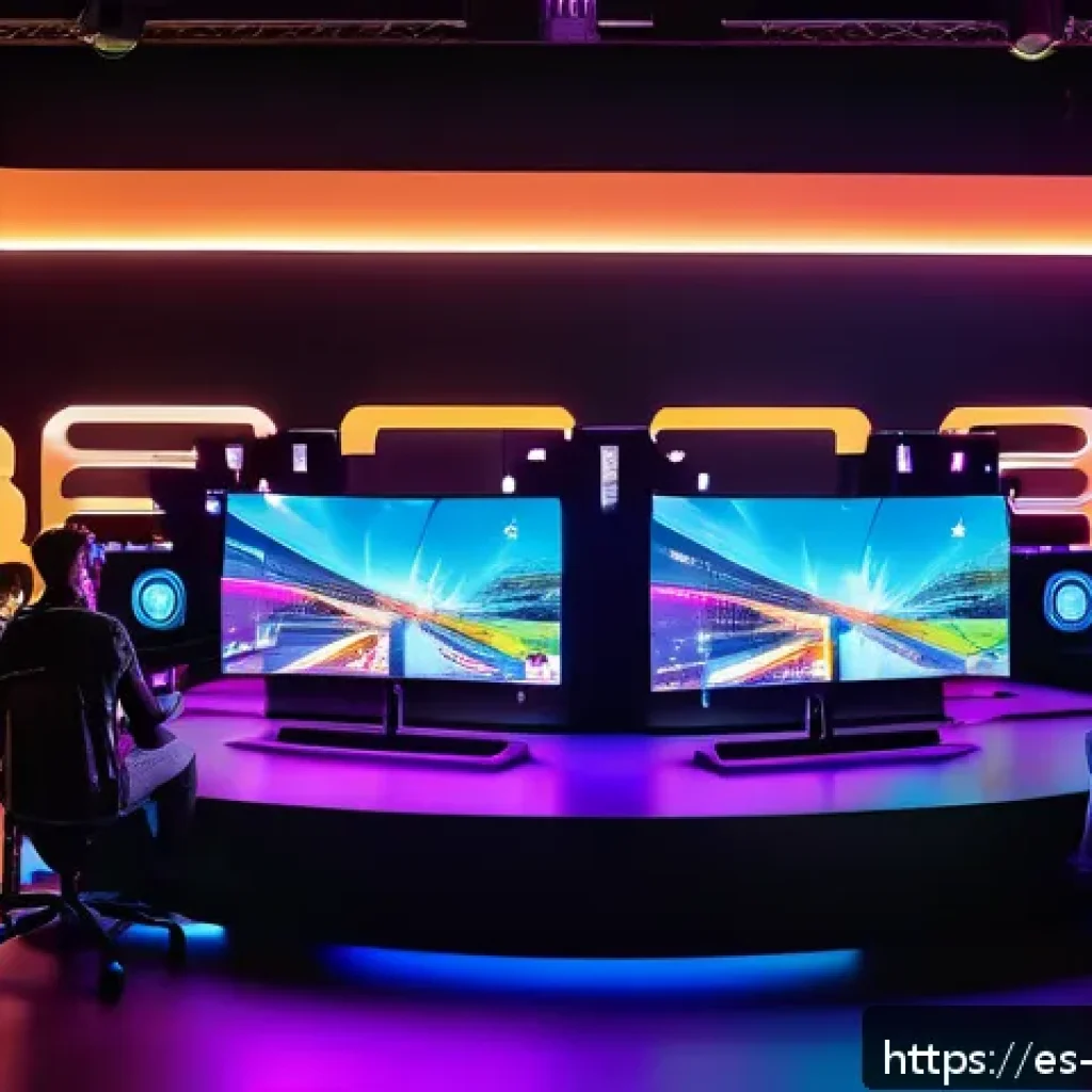 리버스 1999 팬 커뮤니티와의 협력 - A vibrant and dynamic gaming community event scene set in a modern esports arena in Spain, featuring...