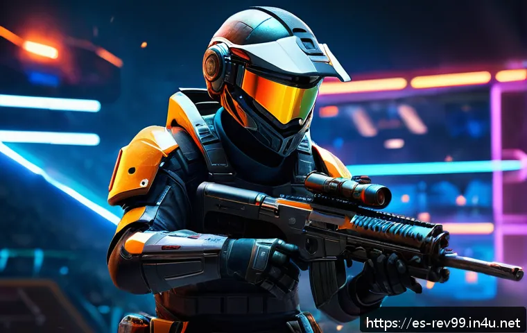 리버스 1999 등급별 장비 추천 - A dynamic scene featuring a beginner gamer character in a futuristic virtual battlefield, equipped w...